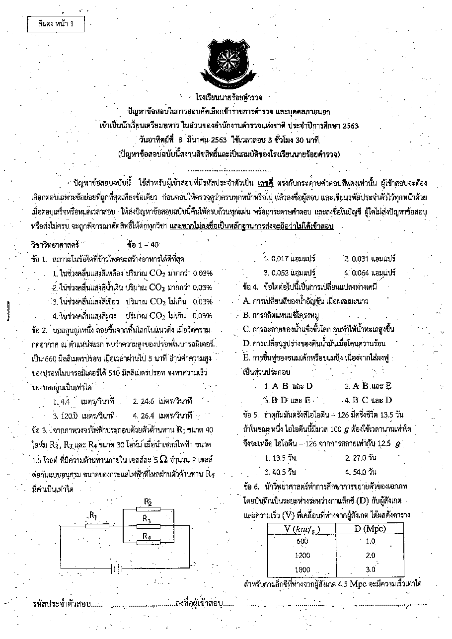 ปก ข้อสอบเตรียมทหารเหล่า ตร. ปี 63